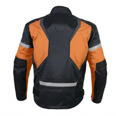 Текстилно мотоциклетно яке в черно и оранжево отзад